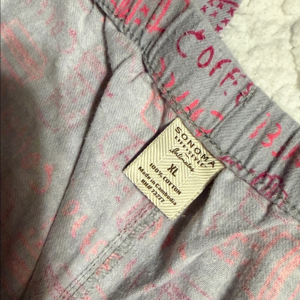 Sonoma Gray Lounge Pants with Pink Coffee Print XL GUC  💯 cotton - Picture 3 of 4